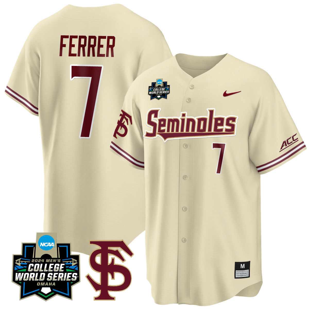 Men's Florida State Seminoles 2024 College World Series Vapor Premier Limited Jersey V1 - All Stitched