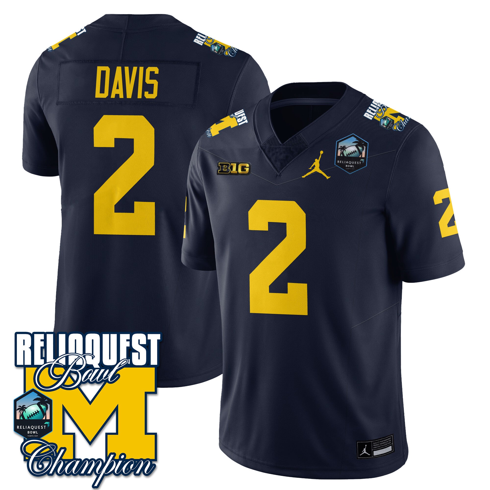 Men's Michigan Wolverines 2024 ReliaQuest Bowl Champions Jersey - All Stitched