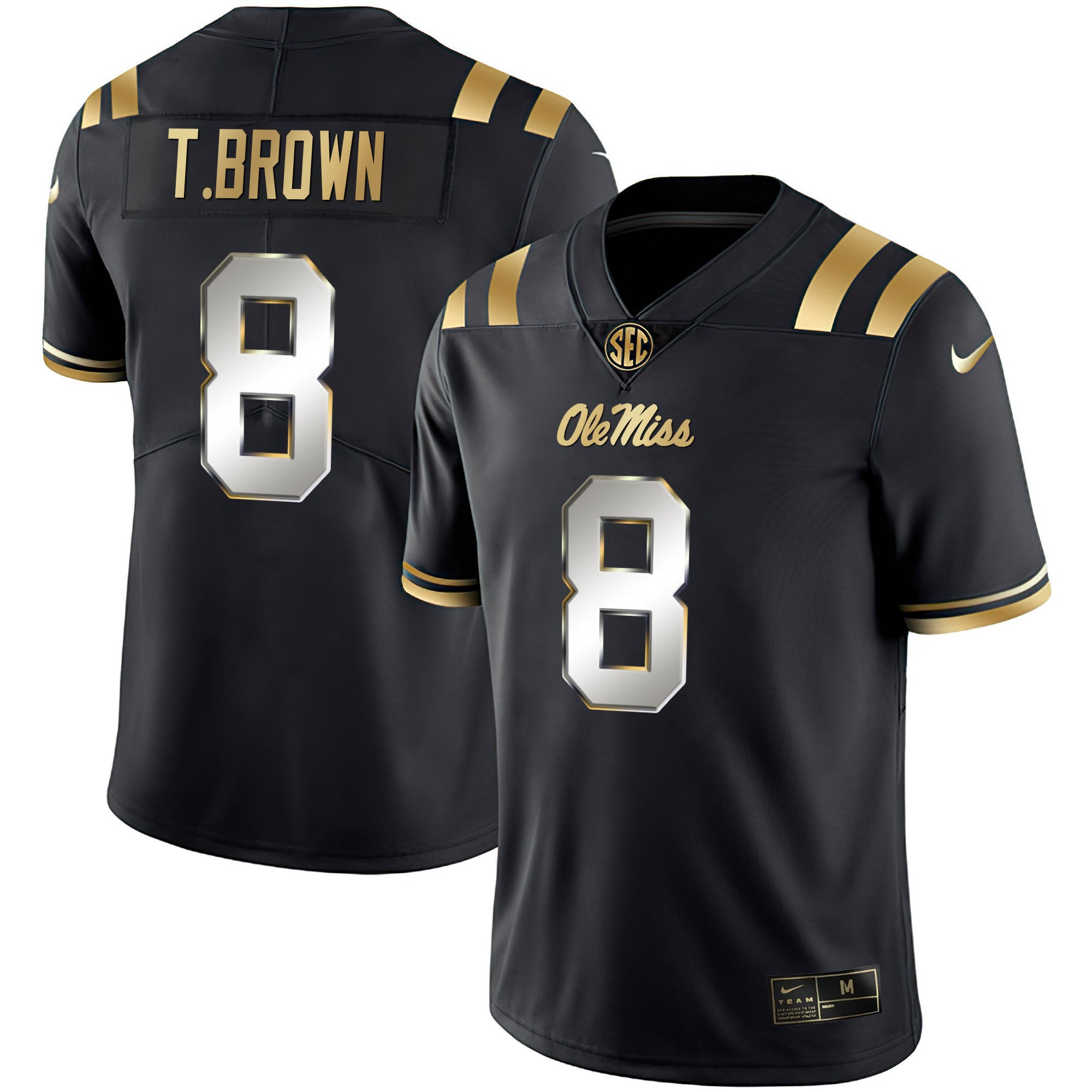 Men's Ole Miss Rebels Black Limited & Gold Vapor Jersey - All Stitched