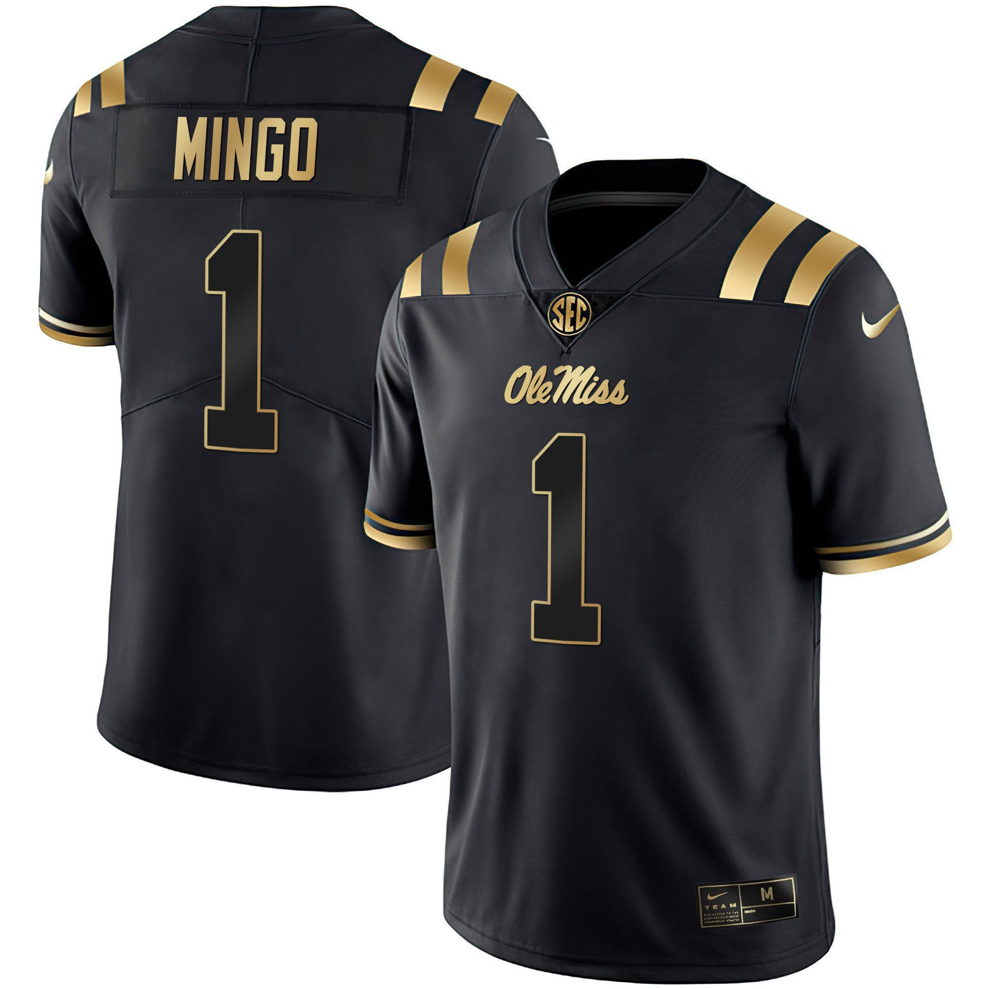Men's Ole Miss Rebels Black Limited & Gold Vapor Jersey - All Stitched