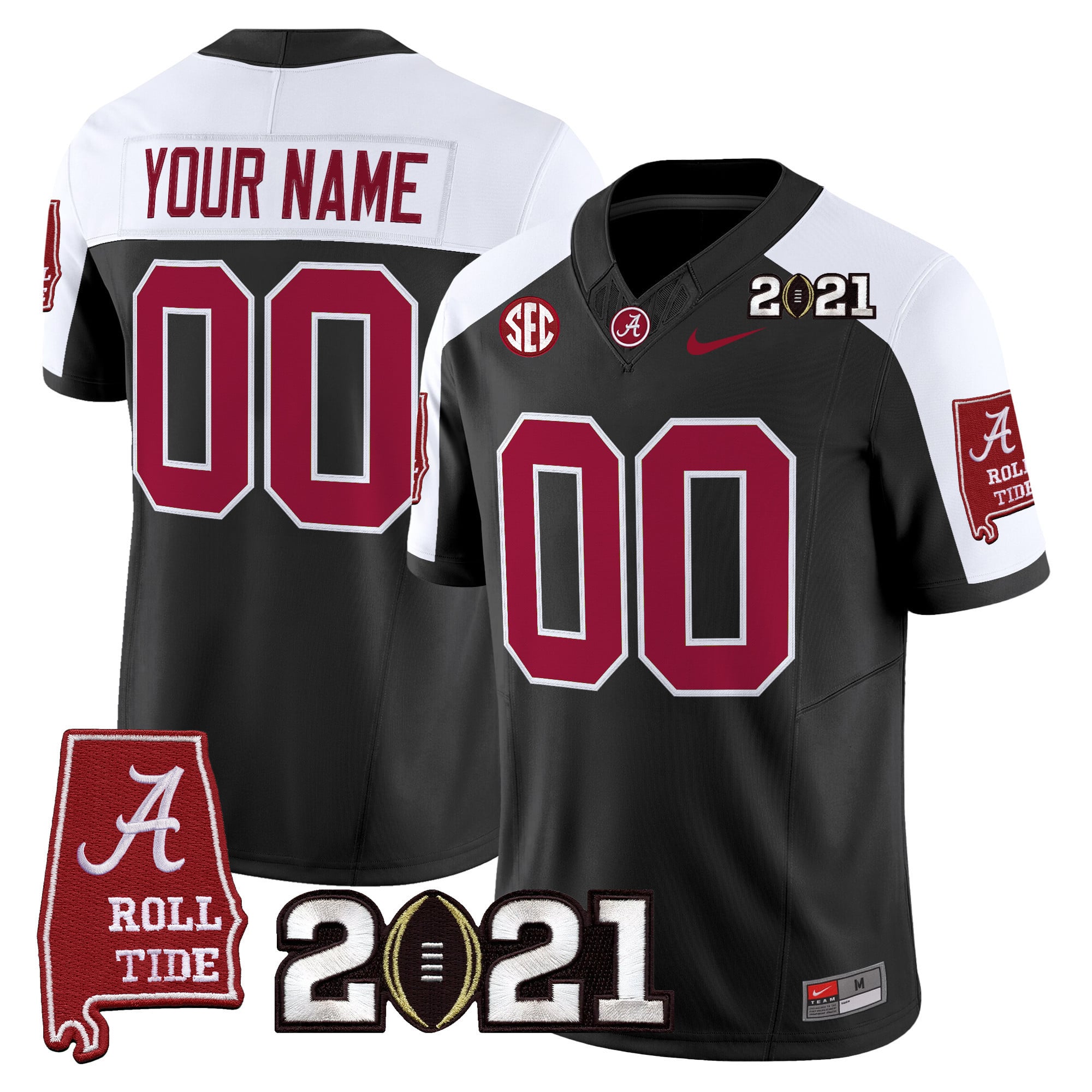 Alabama Crimson Tide '2021 CFP National Championship' Vapor Limited Custom Jersey - Alabama Map - All Stitched