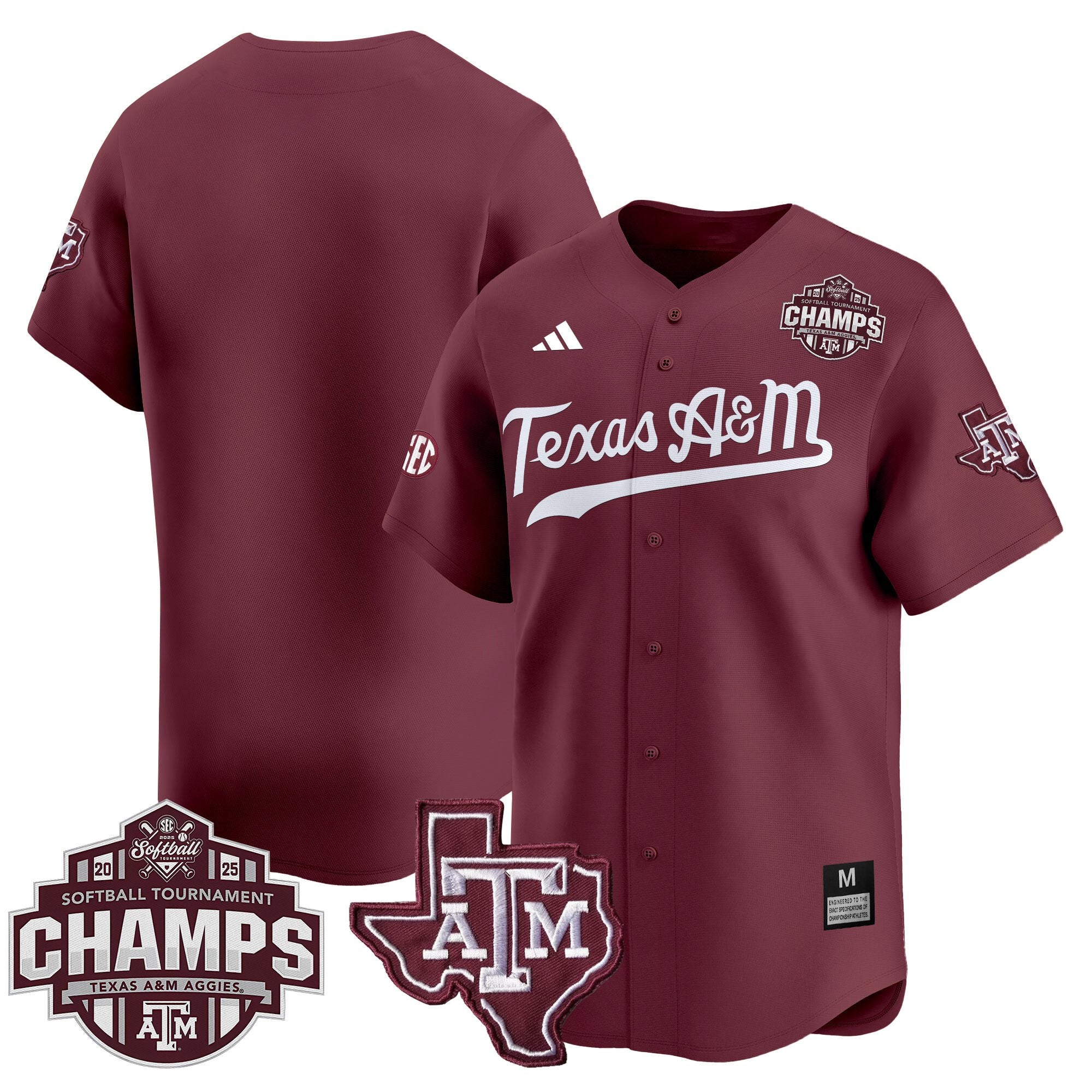 Men's Size - Texas A&M Aggies 2025 SEC Softball Conference Tournament Champions Patch Vapor Premier Limited Jersey - All Stitched