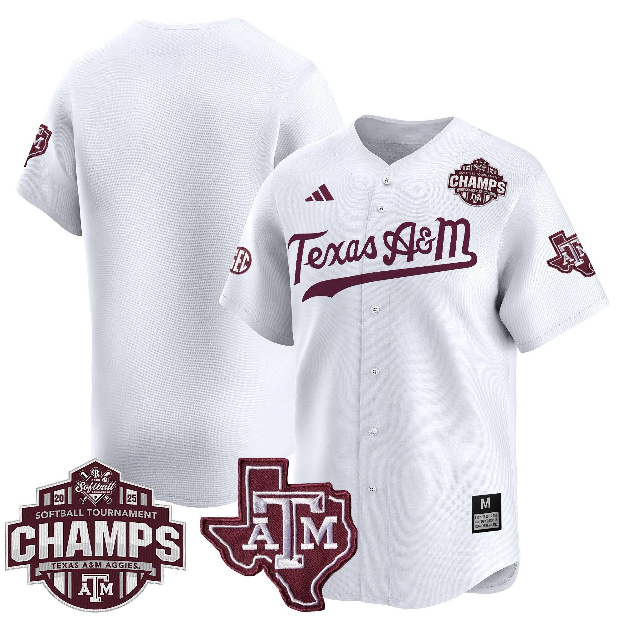 Men's Size - Texas A&M Aggies 2025 SEC Softball Conference Tournament Champions Patch Vapor Premier Limited Jersey - All Stitched