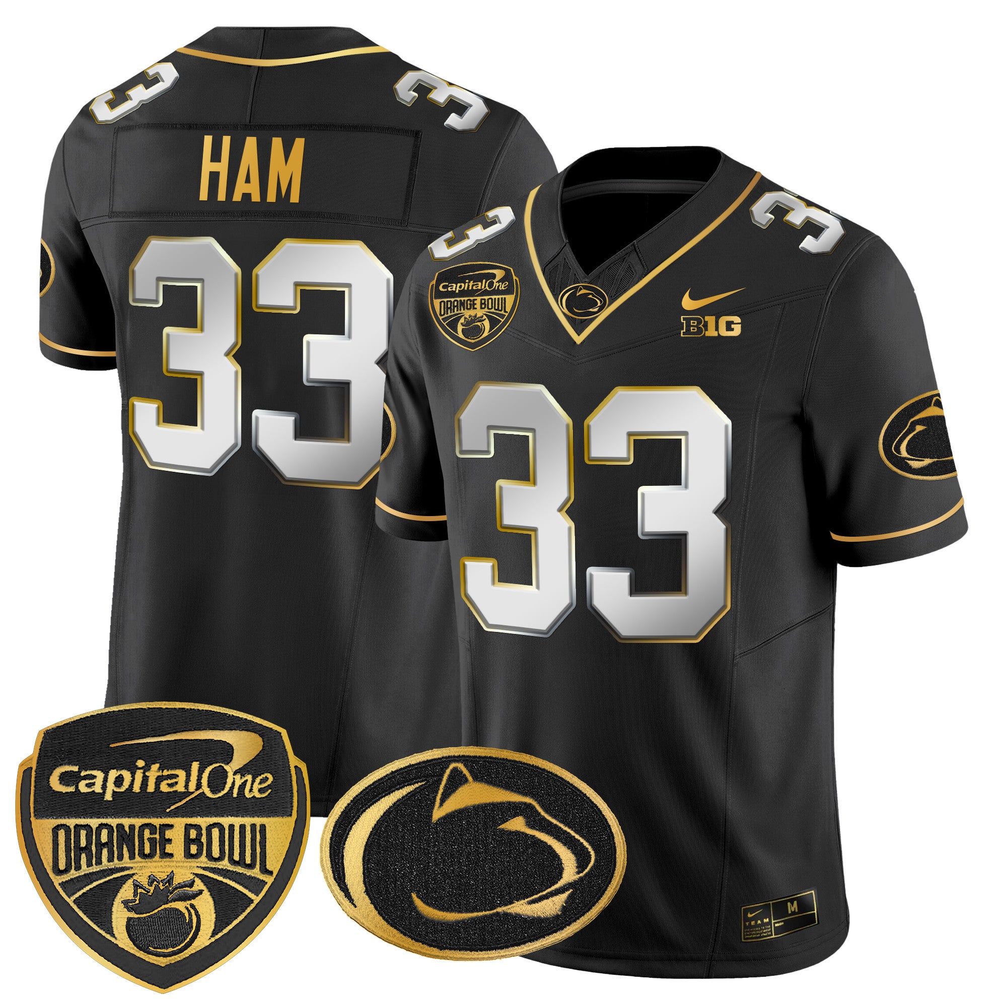 Men's Penn State Nittany Lions Orange Bowl Patch Gold Vapor Limited Jersey V2 - All Stitched