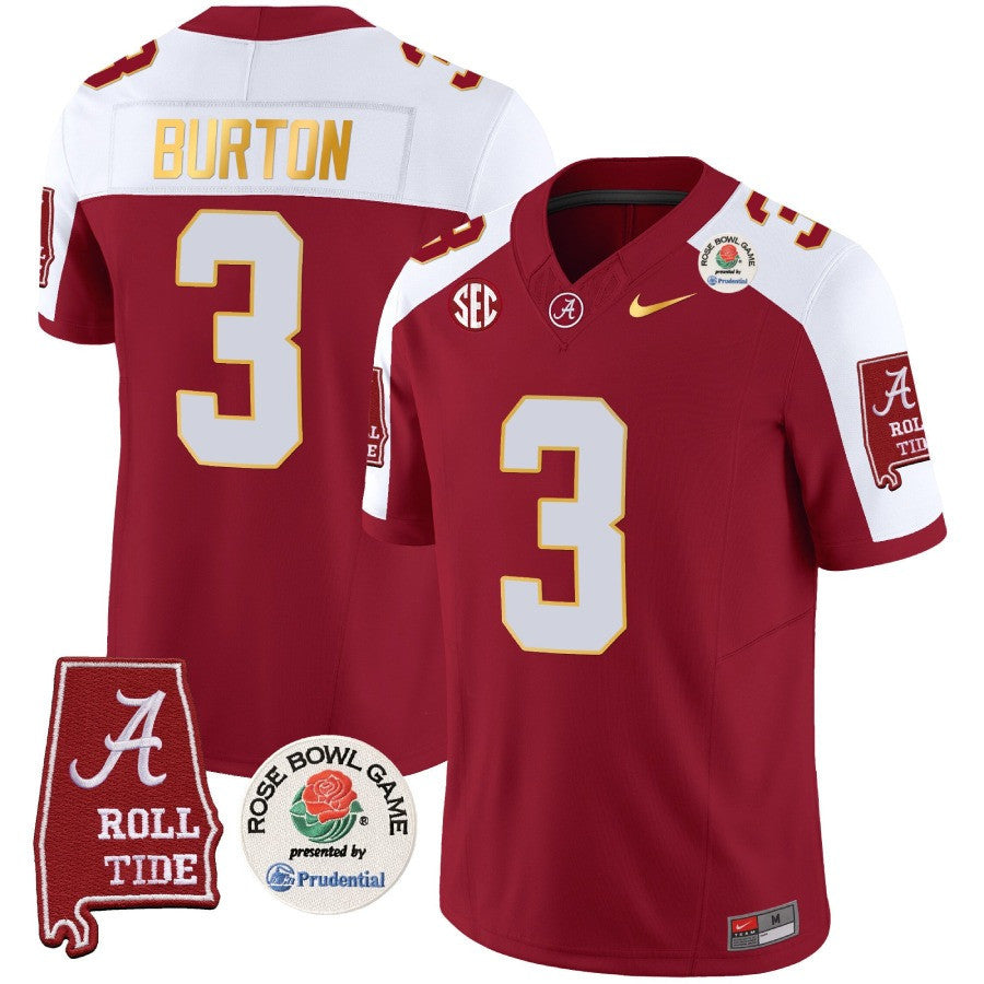 Men's Alabama Crimson Tide Rose Bowl Patch Gold Trim Vapor Limited Jersey - All Stitched
