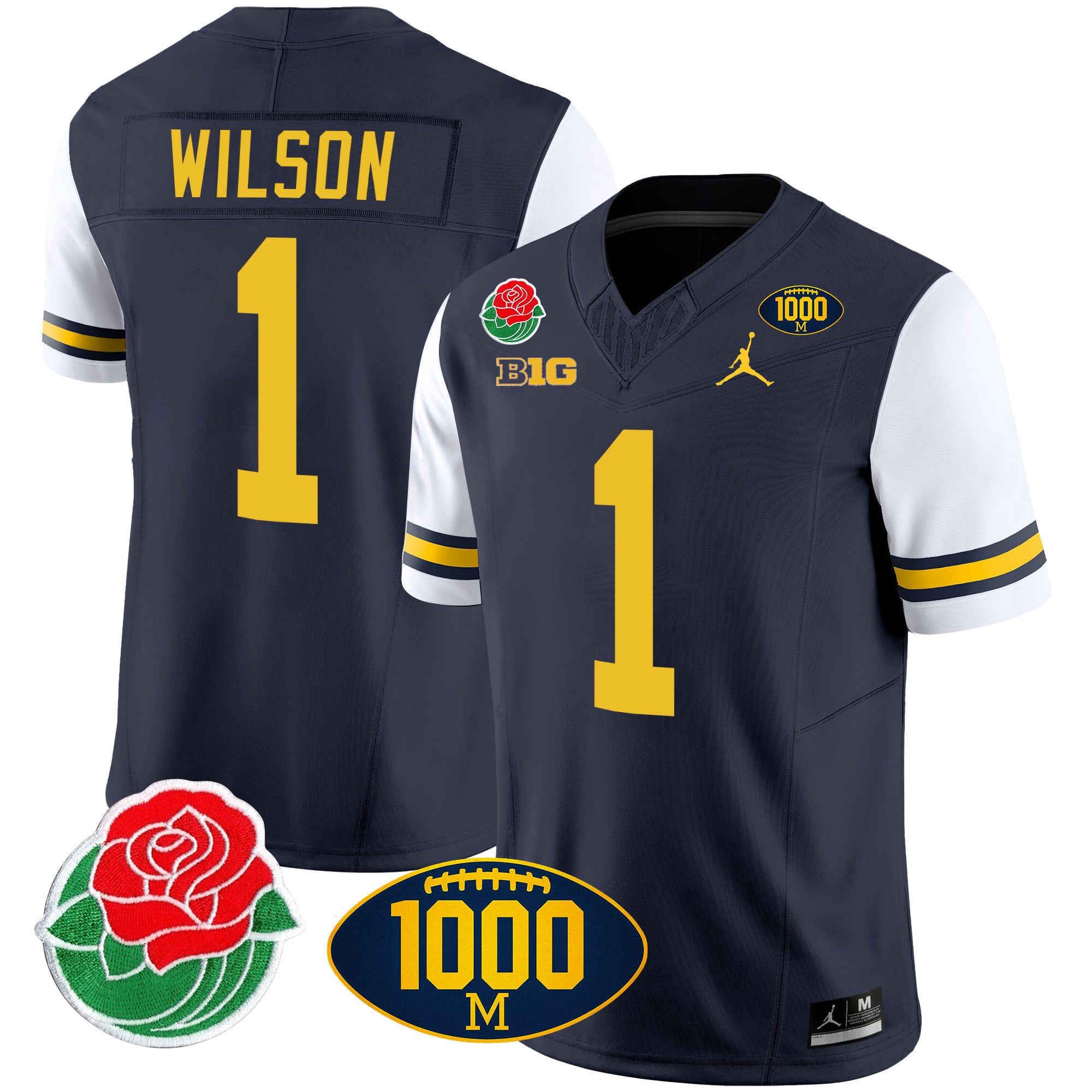 Men's Michigan Wolverines Rose Bowl & 1000 Wins Patch Vapor Jersey - All Stitched