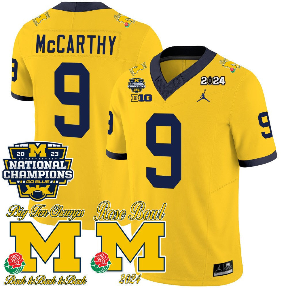 Men's Michigan Wolverines 2023 National Champions & Rose Bowl Patch Vapor Jersey - All Stitched