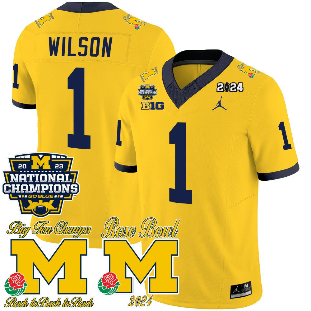 Men's Michigan Wolverines 2023 National Champions & Rose Bowl Patch Vapor Jersey - All Stitched