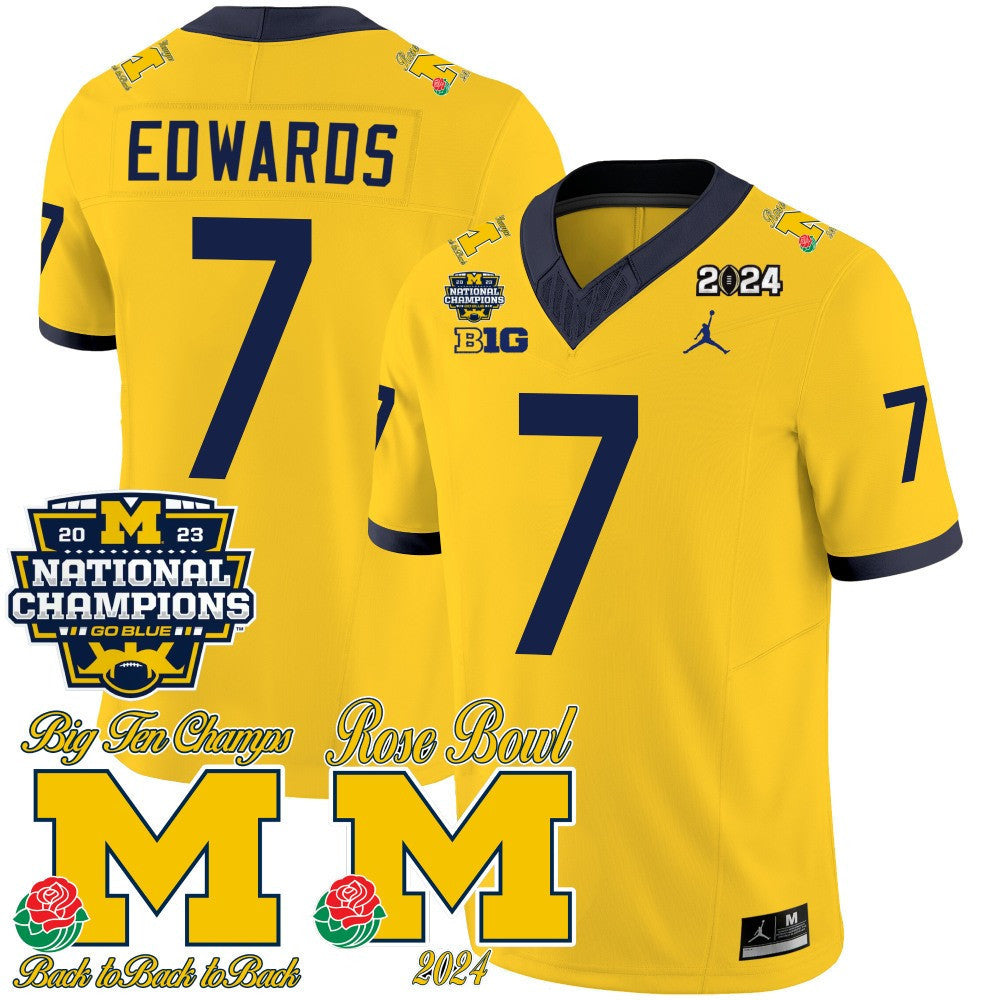 Men's Michigan Wolverines 2023 National Champions & Rose Bowl Patch Vapor Jersey - All Stitched