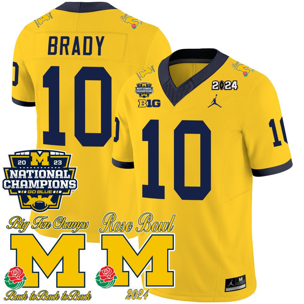 Men's Michigan Wolverines 2023 National Champions & Rose Bowl Patch Vapor Jersey - All Stitched