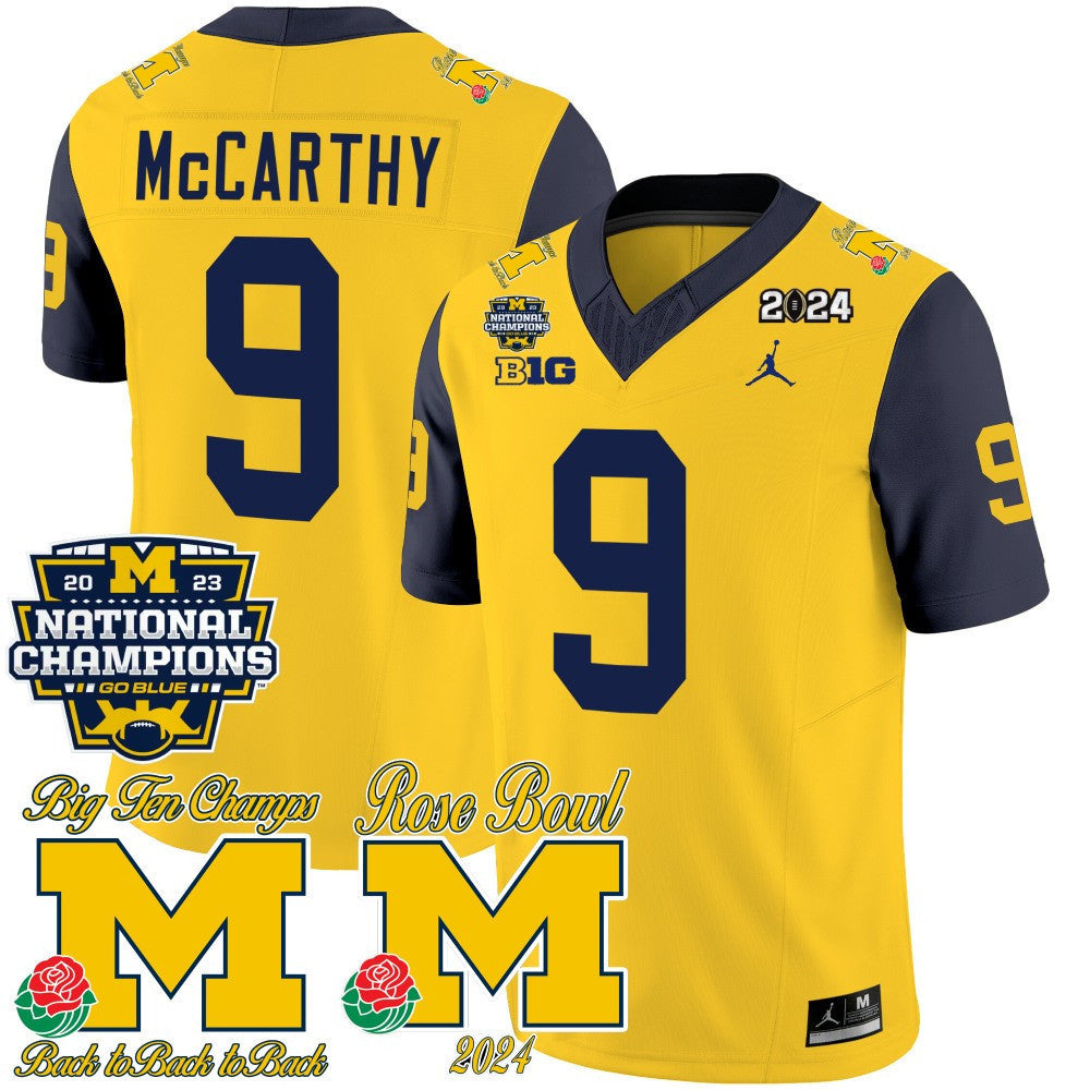Men's Michigan Wolverines 2023 National Champions & Rose Bowl Patch Vapor Jersey - All Stitched