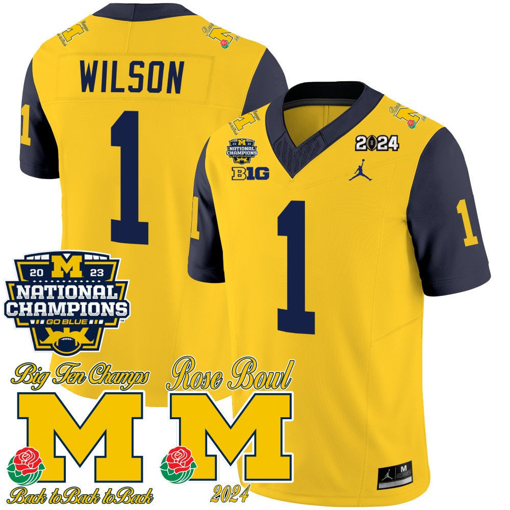 Men's Michigan Wolverines 2023 National Champions & Rose Bowl Patch Vapor Jersey - All Stitched