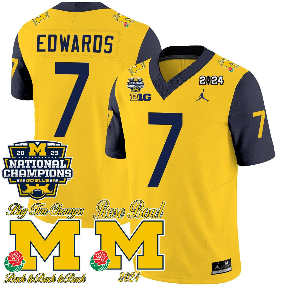 Men's Michigan Wolverines 2023 National Champions & Rose Bowl Patch Vapor Jersey - All Stitched