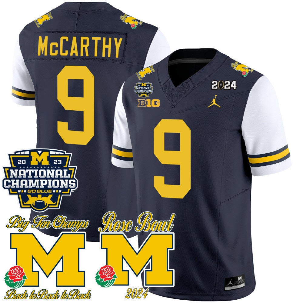 Men's Michigan Wolverines 2023 National Champions & Rose Bowl Patch Vapor Jersey - All Stitched