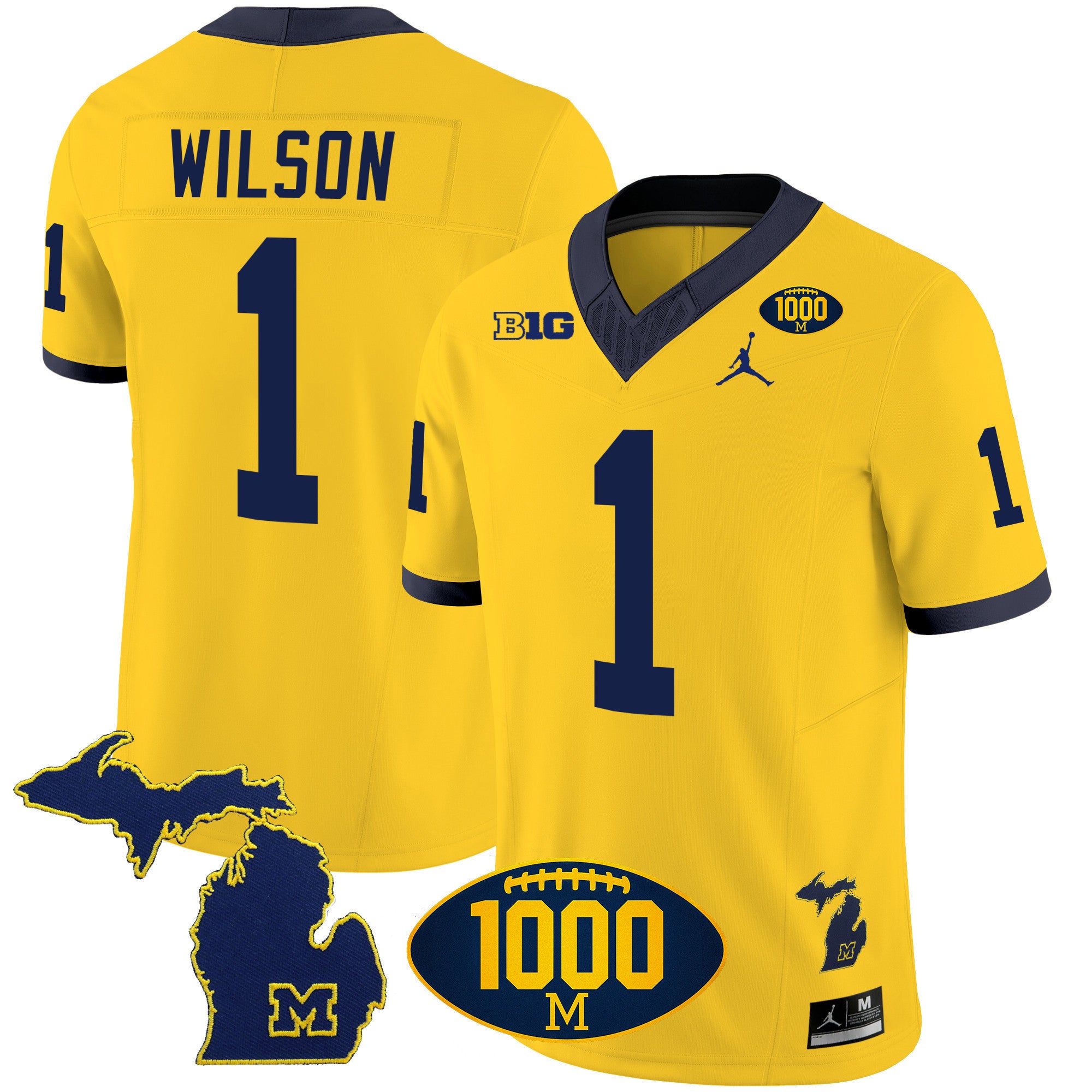 Men's Michigan Wolverines 1000 Wins Patch Vapor Jersey V3 - All Stitched