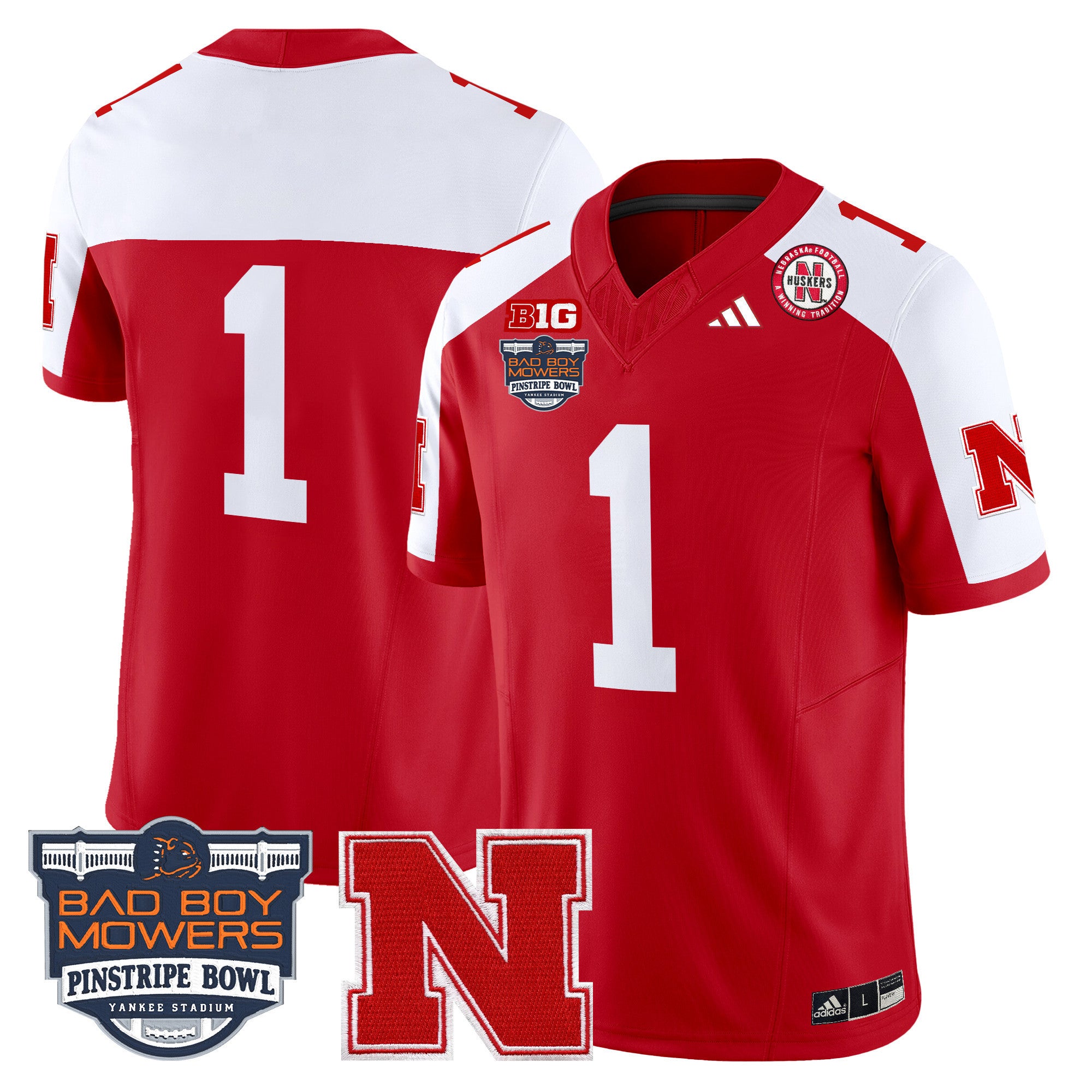 Men's Nebraska Cornhuskers 2025 Pinstripe Bowl Patch Vapor Limited Jersey - All Stitched